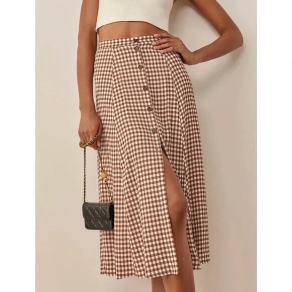 Reformation Hermosa Gingham Midi SkirtSize 0